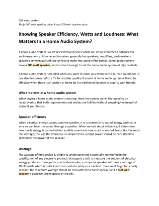 Knowing Speaker Efficiency, Watts and Loudness What Matters In a Home Audio System