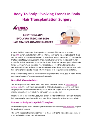 Body To Scalp: Evolving Trends In Body Hair Transplantation Surgery