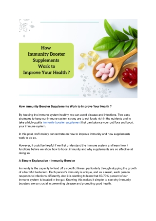 How Immunity Booster Supplements Work to Improve Your Health