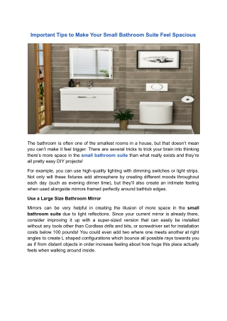 Important Tips to Make Your Small Bathroom Suite Feel Spacious