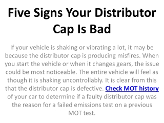 Five Signs Your Distributor Cap Is Bad