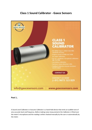 Class 1 Sound Calibrator - Gaxce Sensors