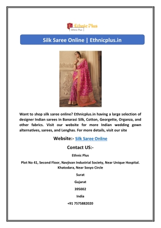 Silk Saree Online | Ethnicplus.in