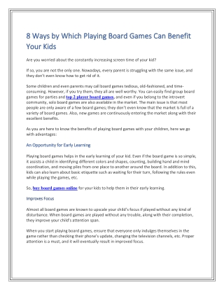 8 Ways by Which Playing Board Games Can Benefit Your Kids