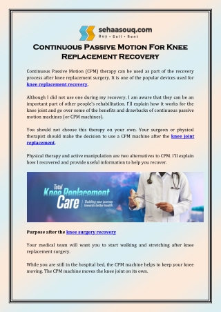 Continuous Passive Motion For Knee Replacement Recovery