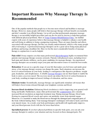 Important Reasons Why Massage Therapy Is Recommended