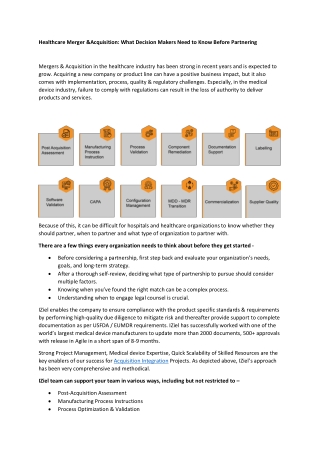 Healthcare Merger &Acquisition What Decision Makers Need to Know Before Partnering