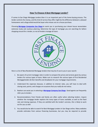 How To Choose A Best Mortgage Lender