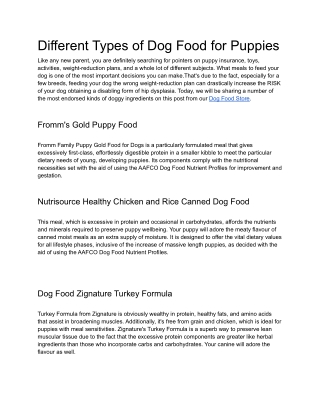 Different Types of Dog Food for Puppies