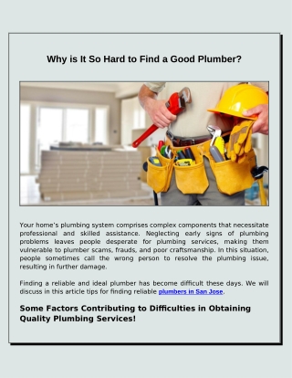 Why Is It So Difficult to Find a Reliable Plumber?