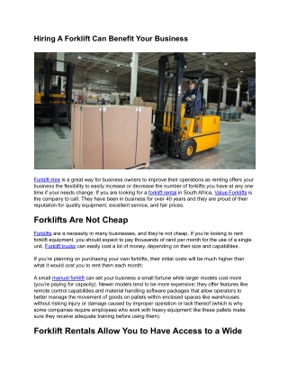 Hiring A Forklift Can Benefit Your Business