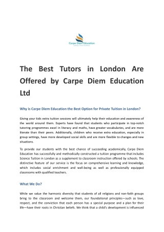 The Best Tutors in London Are Offered by Carpe Diem Education Ltd