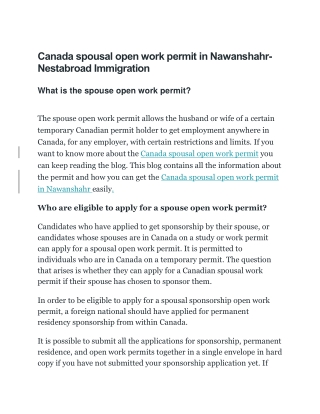 Canada spousal open work permit in Nawanshahr- Nestabroad Immigration