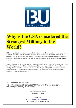 Why is the USA considered the Strongest Military in the World