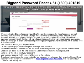 61 (1800) 921219 Bigpond  Forgot Password Number