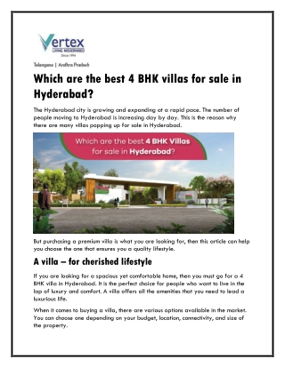 Which are the best 4 BHK villas for sale in Hyderabad