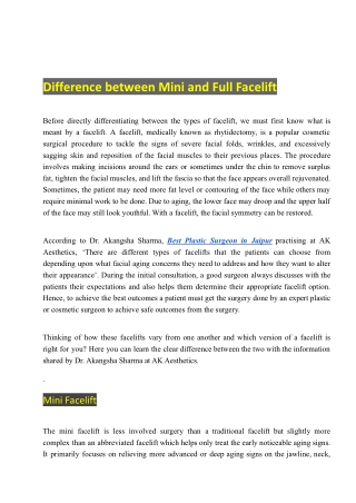 Difference between Mini and Full Facelift