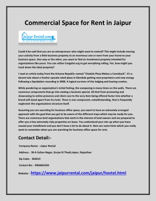 Commercial Space For Rent In Jaipur