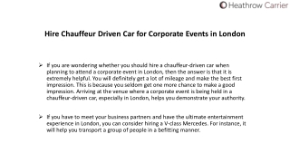 Hire Chauffeur Driven Car for Corporate Events in London