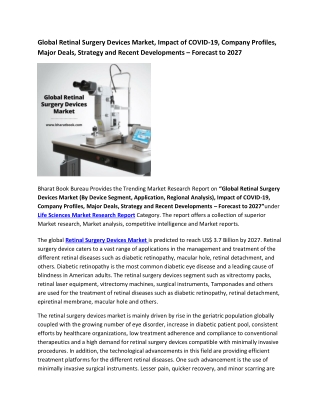 Global Retinal Surgery Devices Market Research Report 2022-2027