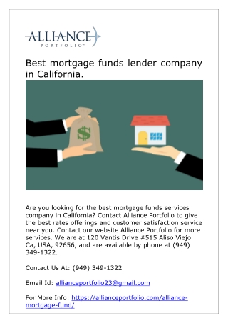 Best mortgage funds lender company in California