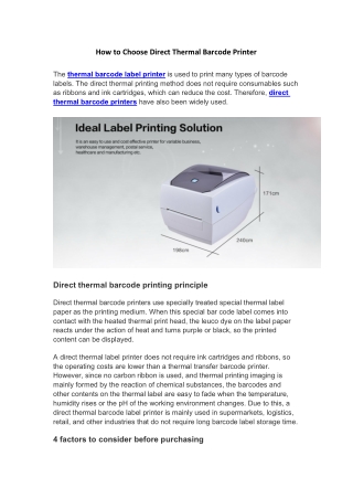 How to Choose Direct Thermal Barcode Printer