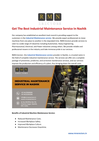 Get The Best Industrial Maintenance Service In Nashik