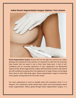 Indian Breast Augmentation Surgery Options Your choices