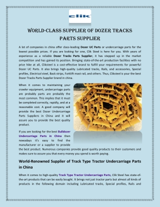 World-Class Supplier of Dozer Tracks Parts Supplier
