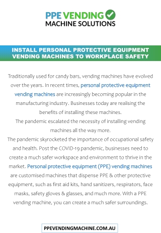 Install Personal Protective Equipment Vending Machines To Workplace Safety