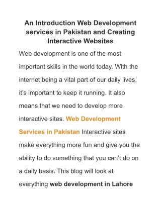 An Introduction Web Development services in Pakistan and Creating Interactive Websites