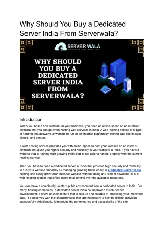 Why Should You Buy a Dedicated Server India From Serverwala_