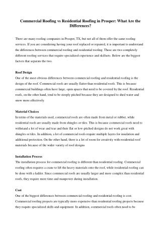 Commercial Roofing vs Residential Roofing in Prosper: What Are the Differences?