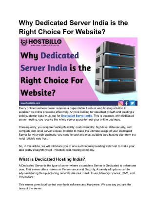 Why Dedicated Server India is the Right Choice For Website_