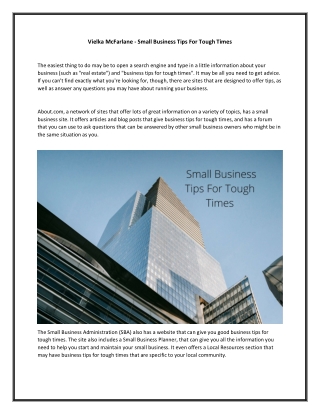 Vielka McFarlane - Small Business Tips For Tough Times