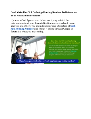 Can I Make Use Of A Cash App Routing Number To Determine Your Financial Information