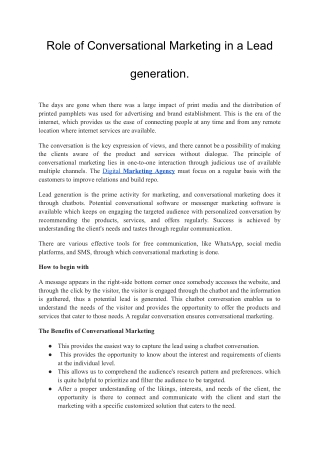 Role of Conversational Marketing in a Lead generation.