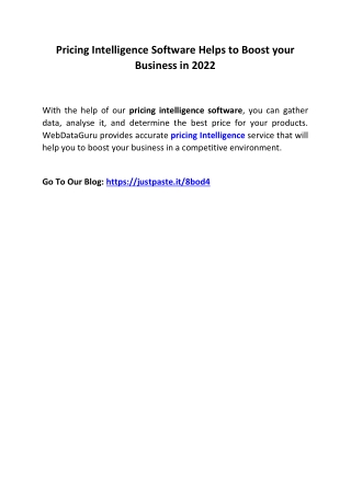 Pricing Intelligence Software Helps to Boost your Business in 2022