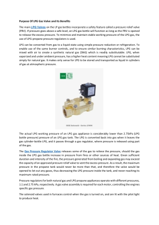 Purpose Of LPG Gas Valve and Its Benefits