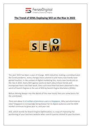 The Trend of SEMs Deploying SEO on the Rise In 2022