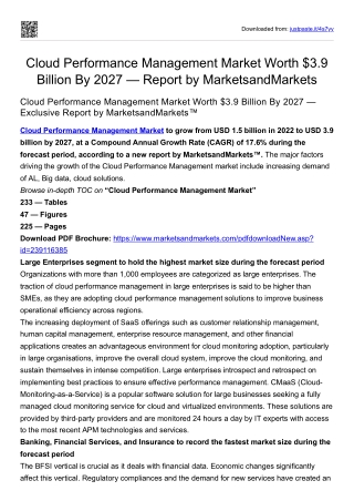 Cloud Performance Management Market Worth $3.9 Billion By 2027