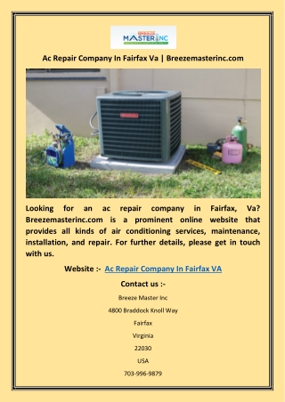 Ac Repair Company In Fairfax Va | Breezemasterinc.com
