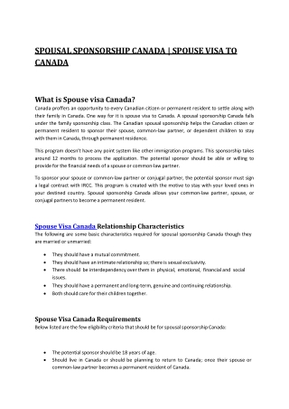 SPOUSAL SPONSORSHIP CANADA  SPOUSE VISA TO CANADA