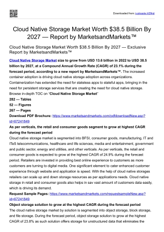 Cloud Native Storage Market Worth $38.5 Billion By 2027