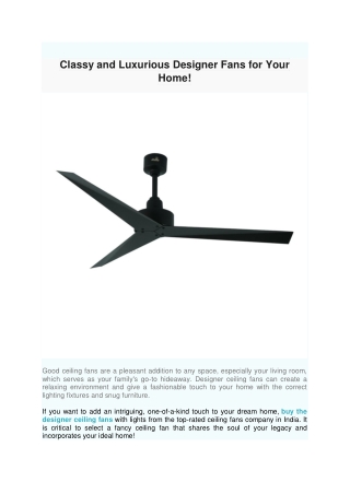 Classy and Luxurious Designer Fans for Your Home
