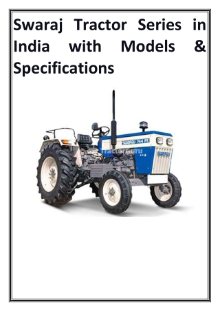 Swaraj Tractor Series in India with Models