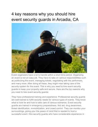 4 key reasons why you should hire event security guards in Arcadia, CA