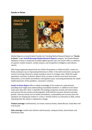 Oman Snacks Market Research Report 2022-2026