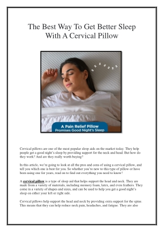 The Best Way To Get Better Sleep With A Cervical Pillow