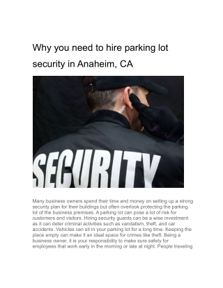 Why you need to hire parking lot security in Anaheim, CA